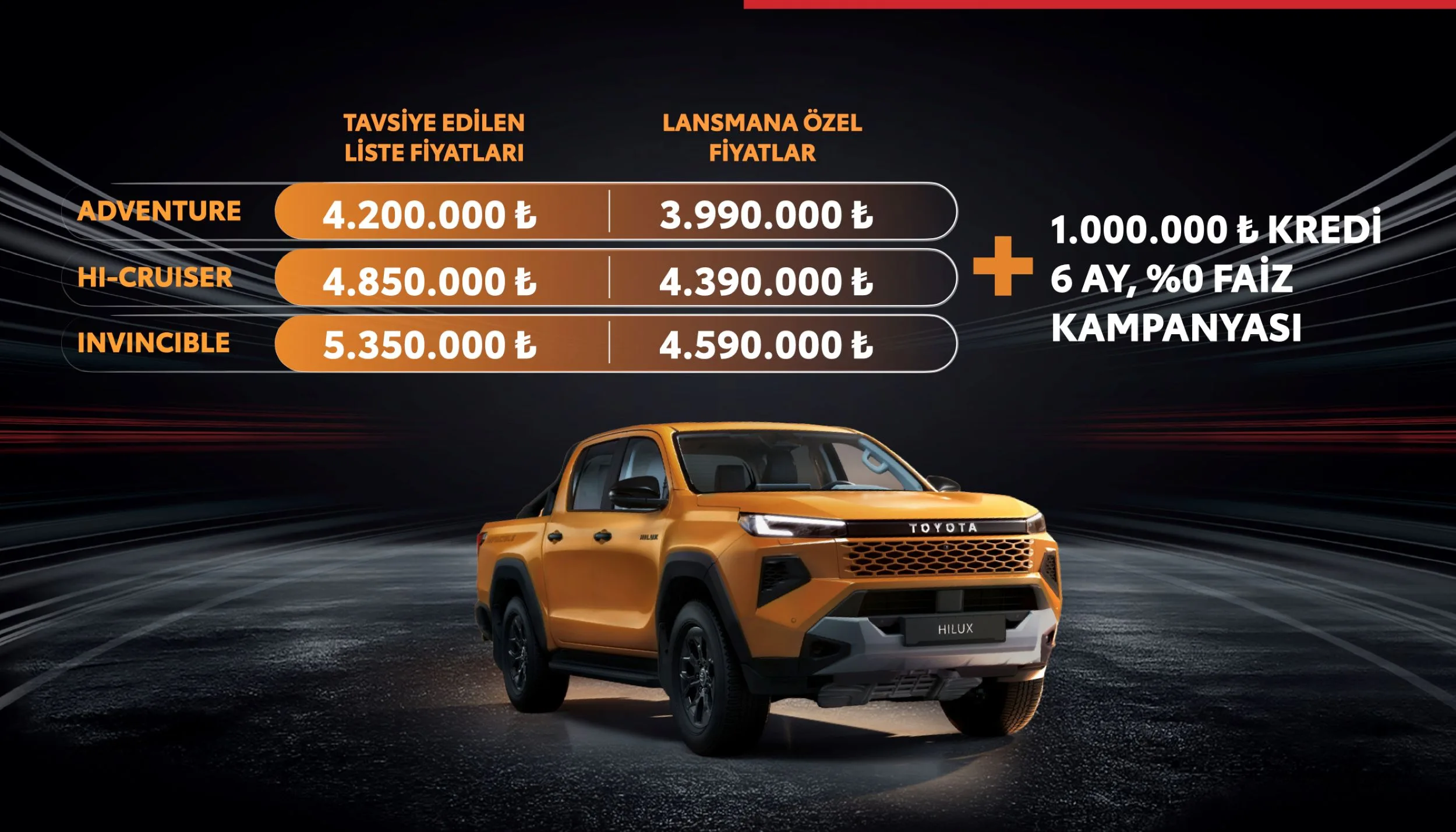 Fiyat Listesi Yeni Toyota Hilux